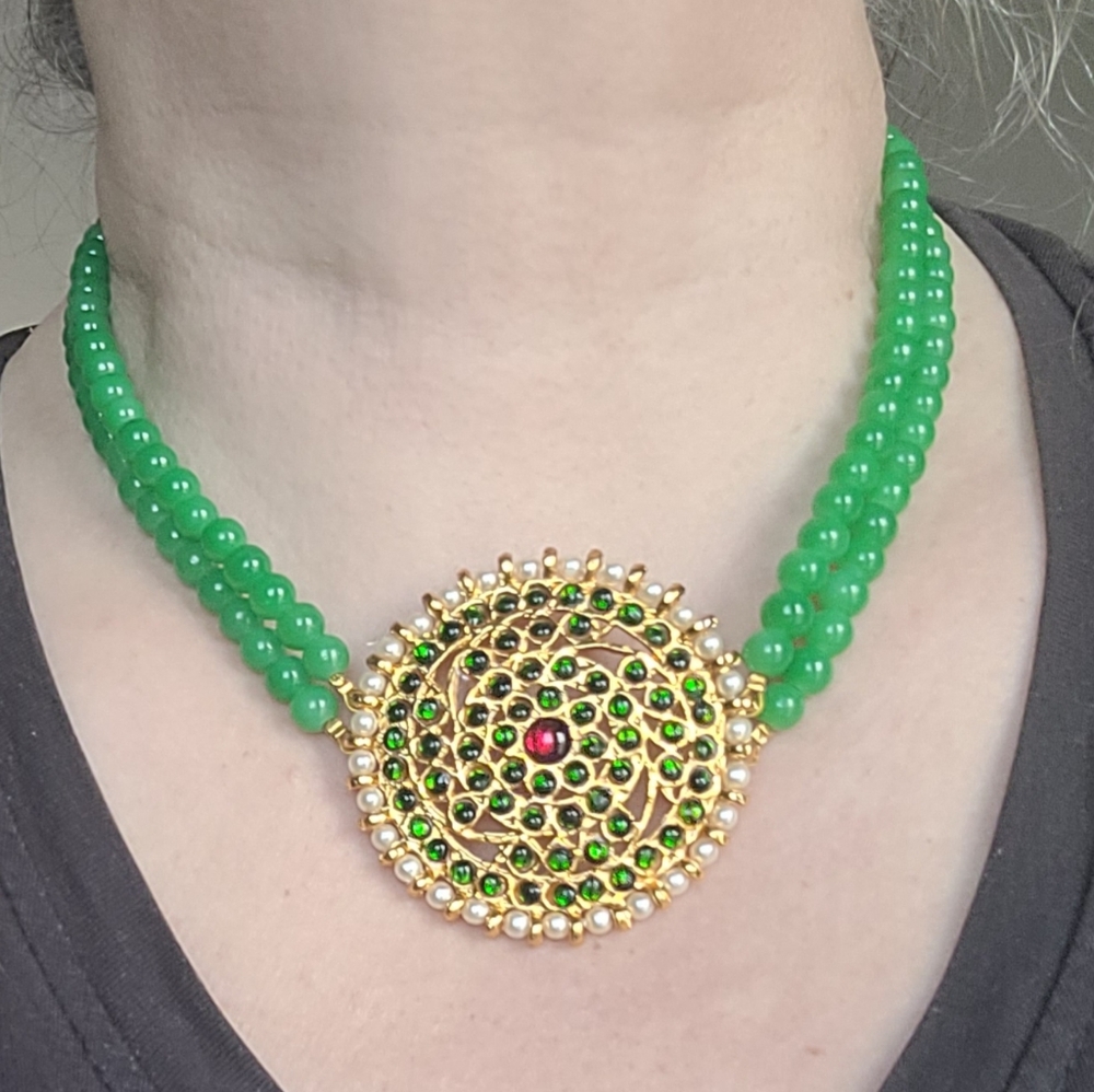 Tempting Factors by Sreedevi green beaded necklace,choker,pre-loved